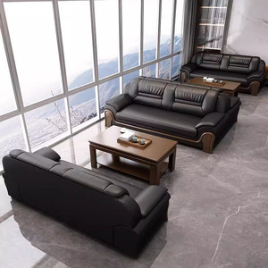 Ensemble de canapés de bureau modernes couleurs personnalisées 1 2 3 4 places cadre en bois revêtement en cuir véritable canapé sectionnel confortable bureau à domicile - Product Image 3
