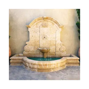 Fontaine murale d'intérieur en marbre Cascade de jardin d'intérieur Fontaine d'eau murale en pierre de marbre calcaire française antique pour l'extérieur