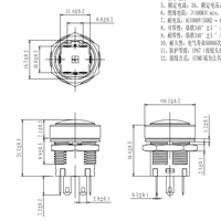 Interrupteur à bouton-poussoir TOOWEI étanche IP67 16 mm à verrouillage momentané 6 broches 4 broches DPDT DPST