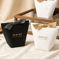 Caja de Dulces Blanca Minimalista Merci con Lazo de Seda, Recuerdo de Boda para Invitados, Contenedor de Papel para Regalos, Suministro al por Mayor