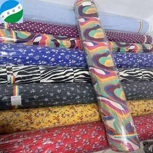 Venta caliente de poliéster masa tela de impresión al por mayor de musgo impreso tela de crepé productos listos stocklot tejido vestido de tela - Product Image 6