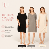 Robe de nuit en maille côtelée pour femme, vente en gros B2B, avec dentelle florale, dos en V, manches mi-longues, collection automne-hiver, vêtements d'intérieur, chemises de nuit