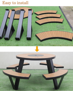 <span class=keywords><strong>Table</strong></span> et chaises de restaurant en métal pour café extérieur, ensembles de jardin, <span class=keywords><strong>table</strong></span> de pique-nique en bois rond en acier PS avec banc - Product Image 4