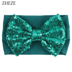 Bán Buôn Bé Cô Gái Tóc Phụ Kiện Đan Rộng Co Giãn Mềm Mại Nylon Shiny Sequins Bow Turban <span class=keywords><strong>Headband</strong></span> Cho Trẻ Sơ Sinh - Product Image 6