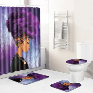 G&D Amazon Hot selling African Design 4pcs Bathroom Floor Mat Design Shower Curtains Set