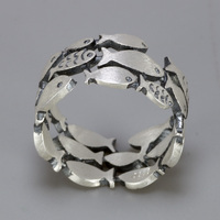 Anillos de Plata de Ley 925 con Diseño de Pez Nadando de Tres Filas, Acabado Mate Antiguo, Joyería Fina para Mujer