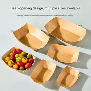 Cajas de Embalaje para Llevar Comida, Desechables, Ecológicas, Hechas con Materiales Reciclados, para Hamburguesas y Papas Fritas, de Papel Kraft, en Forma de Barco, con Tapa Abierta - Product Image 2