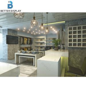 Magasin de vêtements pour hommes en <span class=keywords><strong>bois</strong></span> blanc simple Design d'intérieur Magasin de vêtements complet personnalisé Vitrine Présentoir Meubles pour magasin de vêtements - Product Image 3