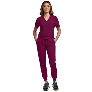 Women <b>Scrub</b> Set <b>Blue</b> Polyester V-Neck Drawstring Pants Medical Uniforms - Product Image 3