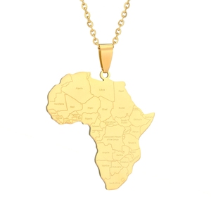 Collares de Joyería de Moda con <span class=keywords><strong>Mapa</strong></span> Nacional del <span class=keywords><strong>Continente</strong></span> Africano y Banderas, de Acero Inoxidable Impermeable, Venta al por Mayor para Mujeres y Hombres - Product Image 1