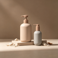 Bouteille vide en HDPE de 100/300/500 ml pour gel douche, shampoing, bouteille ronde en plastique, bouteille au toucher doux avec pompe à pression