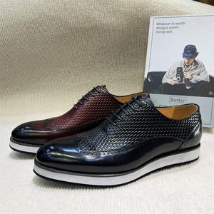 Printemps/automne 2025 en cuir véritable peint à la main supérieur fermé à lacets Oxfords chaussures pour hommes-chaussures décontractées d'affaires britanniques élégantes - Product Image 5
