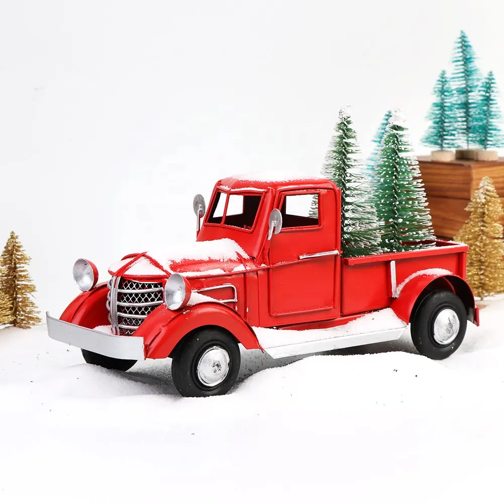 クリスマスツリーの装飾が施されたクリスマスメタルクラフトキッドおもちゃNavidadヴィンテージクリスマスレッドメタルトラック
