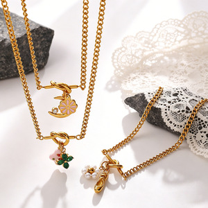 French Style Knot Buckle Jewelry <b>Set</b> Butterfly Zircon Flower Pearl Pendant Stainless Steel Necklace <b>Bracelet</b> - Product Image 2