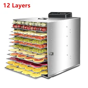 Thép Không Gỉ 220V 12 Khay Lớn Thực Phẩm Dehydrator Pet Đồ Ăn Nhẹ Mất Nước Máy Sấy Trái Cây Rau Thảo Mộc Thịt Khô Máy