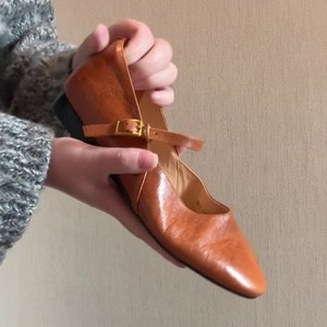 Round Toe Mary Jane Flats Genuine Leather T-<b>Strap</b> <b>Buckle</b> Closure Comfort Women All Seasons Solid Color - Product Image 2