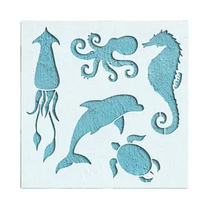 Biển Đại Dương Sinh Vật Stencils 6X6 Inch Tranh Biển Templates Tái Sử Dụng Biển Animal Tranh Stencils Cho Tường Gỗ Nội Thất Gạch