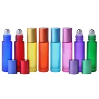 Portable Rainbow Colorful Glass Bottles Aluminum Cap Stainless Steel Roller 10ミリリットルRoll On Bottle For Essential Oil Perfume