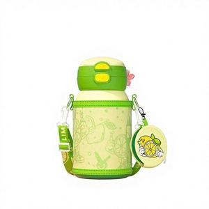 Wholesale Cartoon Kids Children Child Portable Thermos Water Cup <b>Bottle</b> Flask Double Drink With Straw Rope Strap - Product Image 1
