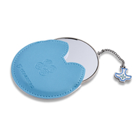 Cermin Mini Logam Bulat Kecil Sederhana Bermotif Burung Desain Fashion, Cermin Kompak Personal dengan Kantong PU