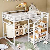 Meida Lit Moderne Style Industriel Grande Taille en Métal avec Bureau et Rangement pour Adultes, Chambres d'Adolescents, Appartements, Hôpitaux, Hôtels, Écoles – Garantie 1 An