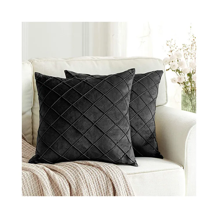 Black Cream White 45 x 45 Soft Solid Color Cushion Cover Velvet Throw Pillow Cover For Bedroom Car Outdoor