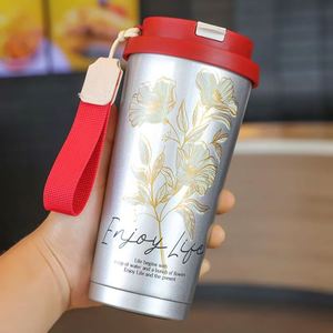 Stock 500Ml Double Wall Stainless Steel <b>Insulated</b> Travel Vacuum Thermal Coffee Tumbler Cup <b>Mug</b> With Rope Strap - Product Image 6