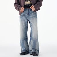 Nouveau style Old Money Feng Shui, jean bleu délavé pour l'automne/hiver, coupe droite ample avec queue de chat, pantalon polyvalent amincissant