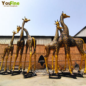 YOUFINE yaşam boyutu açık Park hayvanat bahçesi dekor bronz hayvan aile heykeli pirinç zürafa heykeller - Product Image 3