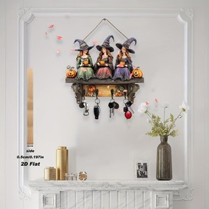 Décorations de fête d'Halloween, porte-clés sorcières, décoration murale, organisateur de clés plat 2D, crochets pour la maison, art mural gothique sorcellerie - Product Image 3