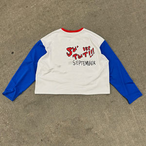 Custom Patchwork <b>Raglan</b> Long Sleeve Casual O-neck <b>T</b>-<b>shirt</b> With Contrast Color Matching and Knitted Fabric - Product Image 3