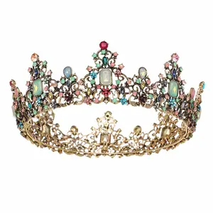 Jeweled बरोक रानी क्राउन स्फटिक शादी Tiaras लक्जरी महिलाओं के लिए गहने, रत्न के साथ कॉस्टयूम पार्टी बाल सामान