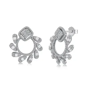 Gioielli di lusso Dylam accessori donna scintillante S925 cerchio argento cerchio forma del sole divergente 5A CZ Baguette orecchini