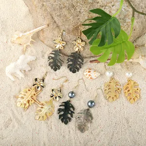 Серьги в стиле бохо на заказ, Гавайские уникальные серьги-подвески в виде натуральных черных губ, ракушек, резных монстера, банановых листьев