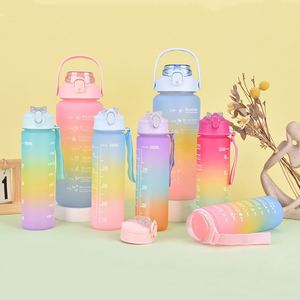 Botellas de Agua de Plástico 3 en 1, Motivacionales, Portátiles, Antiderrames, para el Verano, con Recordatorio de Hora, Más Vendidas - Product Image 2
