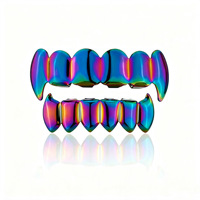 Bijoux dentaires en cuivre électroplaqué multicolore, style hip-hop, à double rangée de dents pointues, tendance transfrontalière Europe-Amérique