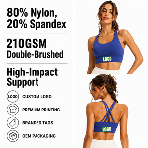 Sujetador deportivo sexy para <span class=keywords><strong>mujer</strong></span> con espalda cruzada, logotipo personalizado, 210GSM, a prueba <span class=keywords><strong>de</strong></span> golpes, <span class=keywords><strong>de</strong></span> alto impacto, para gimnasio, fitness, yoga, entrenamiento, top sin mangas para <span class=keywords><strong>mujer</strong></span> al por mayor - Product Image 1