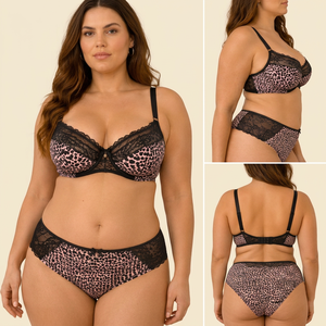 Ensemble de lingerie féminine à couvrance totale : Soutien-gorge à armatures en dentelle avec détails dorés et culotte taille haute assortie - Product Image 3