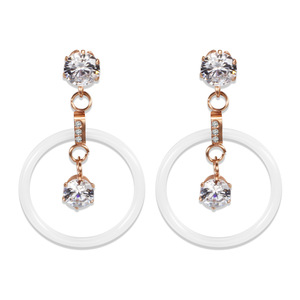 Crystal Drop <b>Earrings</b> 24mm Hollow Ceramic Zircon Inlaid Geometric <b>Stud</b> Stainless Steel For Women Everyday Wear - Product Image 3