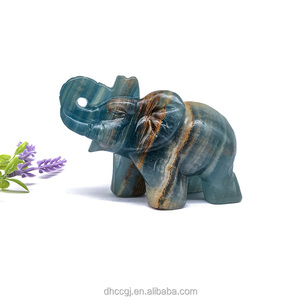 Wholesale Natural big size blue onyx elephants crystal crafts carving blue onyx elephant animals for decoration