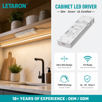 Driver LED intelligent Letaron ODM/OEM en option avec contrôle de la luminosité et de la température de couleur (CCT) pour éclairage intérieur sous armoire 12V 24V 60W-200W, certifié UL