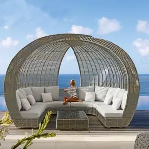 Outdoor di buona qualità PE rattan day bed mobili da giardino in vimini divano componibile giardino nido d'uccello lettino da sole