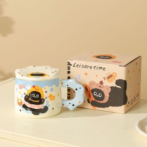 Niveau d'apparence de haute qualité Adorable en forme de chat en céramique super mignonne avec couvercle tasse à eau, convient comme cadeau d'anniversaire - Product Image 6