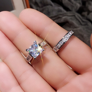 Women's Square Cut Cubic Zirconia Ring <b>Set</b> White Gold Geometric Wedding <b>Gift</b> Jewelry Valentine'S Day - Product Image 5