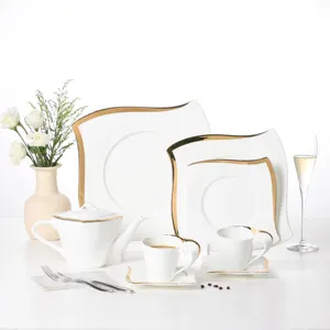 Pito Luxe High-End Gold Rim Hotel Dinerservies Set Keramisch Porselein Servieset Voor Horeca Restaurant Tafelsticker