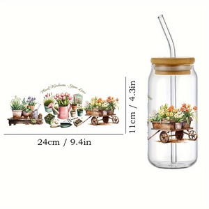 Decalcomanie da giardino fiori primaverili UV DTF carta di trasferimento impermeabile 16 Oz barattolo di vetro bottiglia tazza fai da te decorazione artigianale - Product Image 6