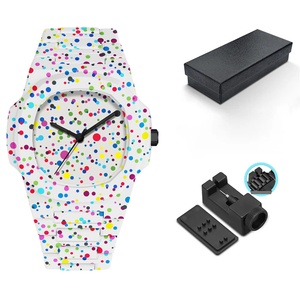 Montres à quartz pour hommes en polycarbonate noir, motif à pois coloré créatif, étanches, vente chaude en gros - Product Image 4