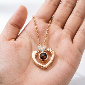 Collar con Colgante de Corazón Chapado <span class=keywords><strong>en</strong></span> Oro Rosa, Proyección de 100 <span class=keywords><strong>Idiomas</strong></span> <span class=keywords><strong>Te</strong></span> Amo, Medallón con Foto Personalizada, Regalo para Ella - Product Image 4