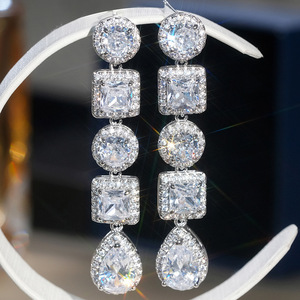 Orecchini Pendenti Geometrici con Zirconi per Donne, Eleganti Gioielli da Cerimonia e Festa - Product Image 5
