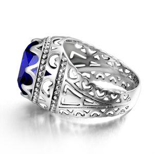 แหวนคู่เงินแท้ 925 ประดับพลอยไพลินสไตล์วินเทจ เครื่องประดับเงินแท้ 925 สำหรับผู้ชาย - Product Image 2